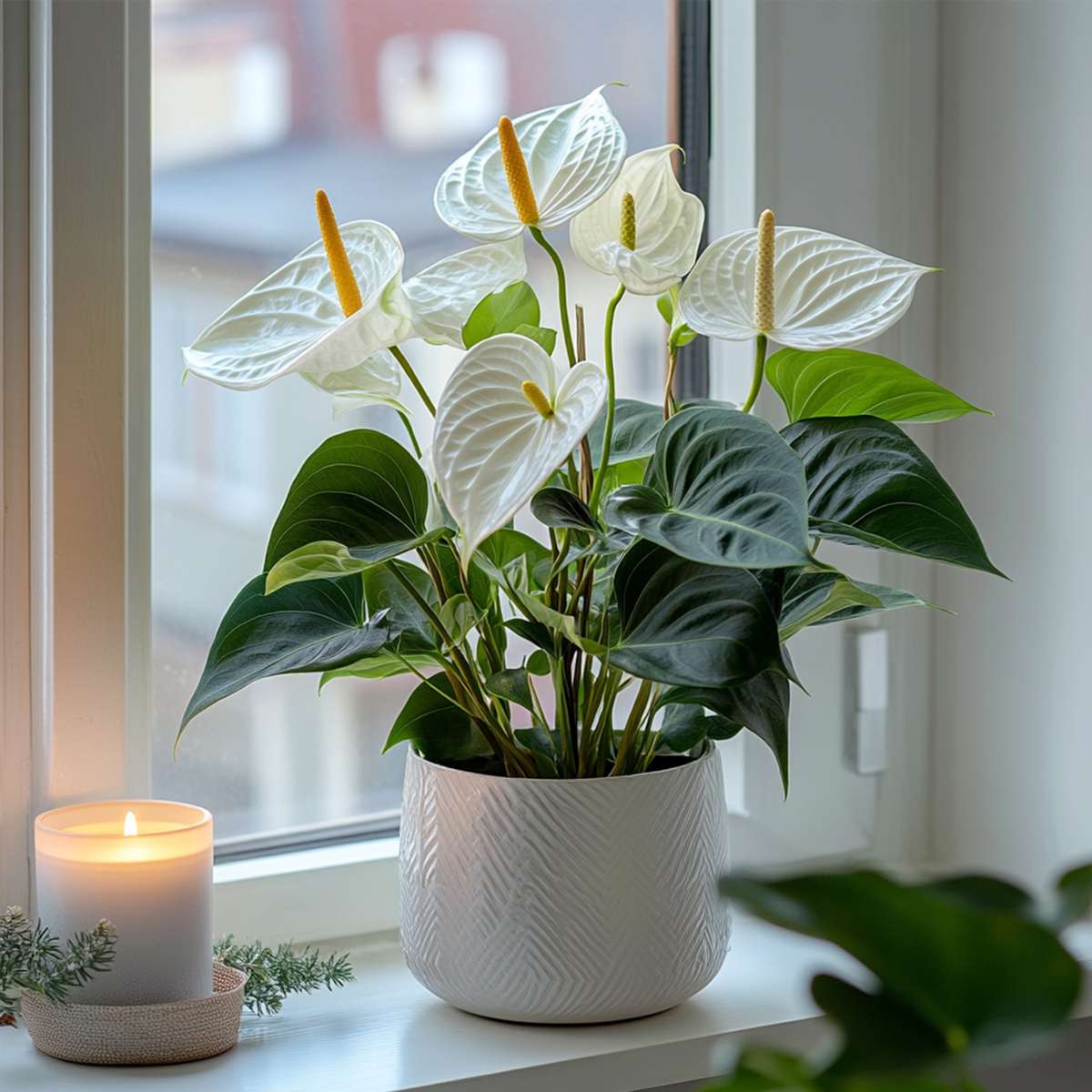 Floarea flamingo - Anthurium 'Alpine White' - Înălțime 40-55cm - ø14cm